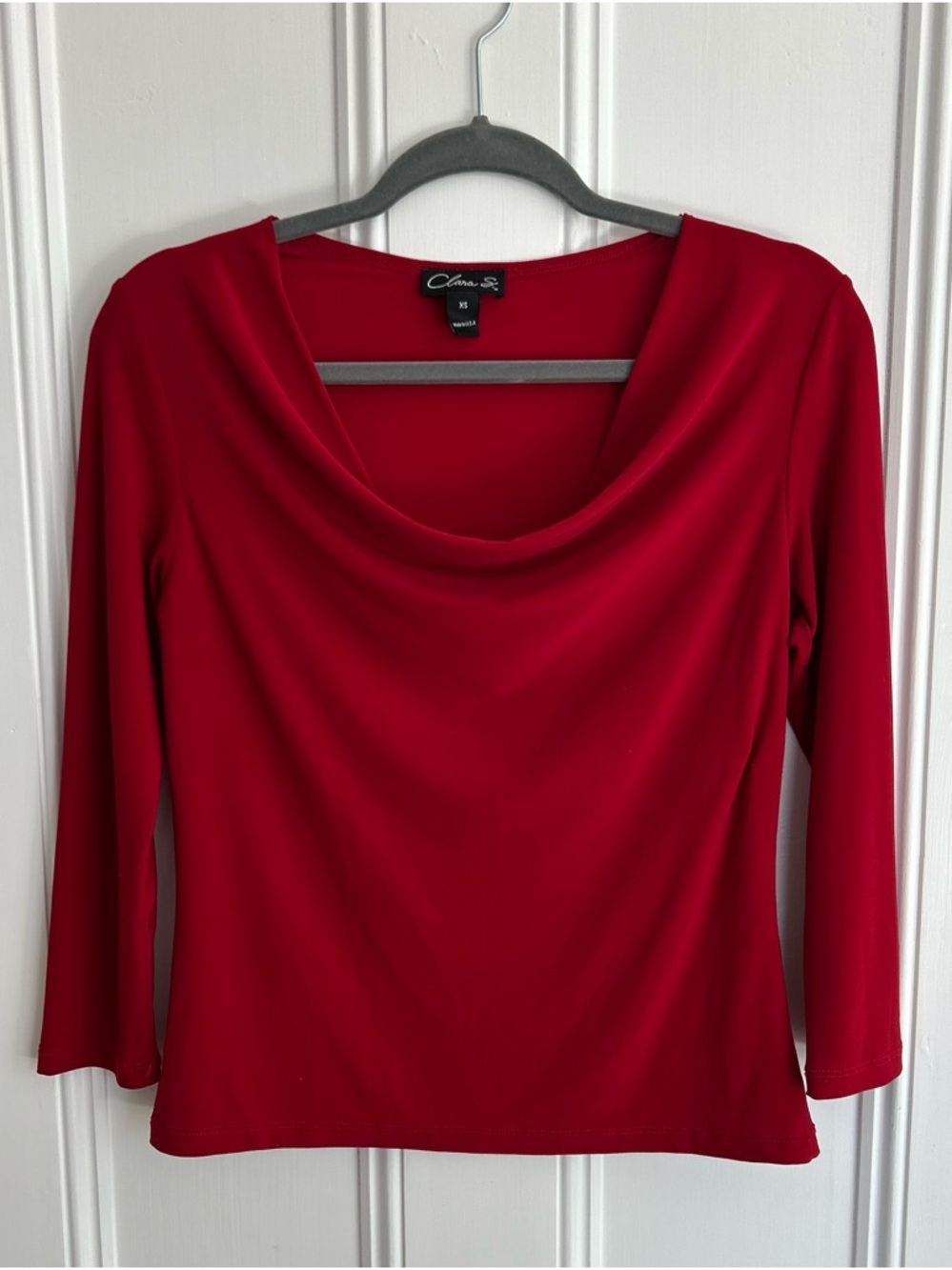 Vintage Y2K Red Cowl Neck 3/4 Sleeve Blouse